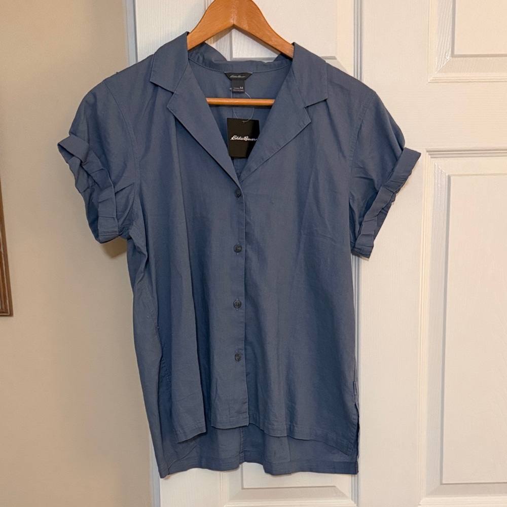 Eddie Bauer Linen blend Blue Collared Shirt-NWT